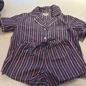 Sleepy Jones Hartford Navy and Pink Striped Pajama Set with Piped Design